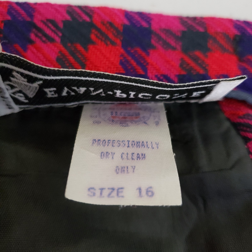 Vtg Evan Picone Houndstooth Wool Plaid Blazer Jacket Skirt Suit Set Womens sz 16 - Picture 11 of 14